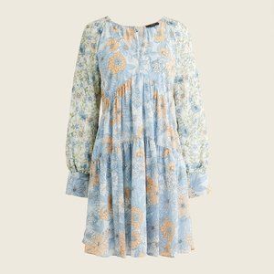 J Crew Long-Sleeve Crinkle Chiffon Dress in Mixed Floral - Size 10